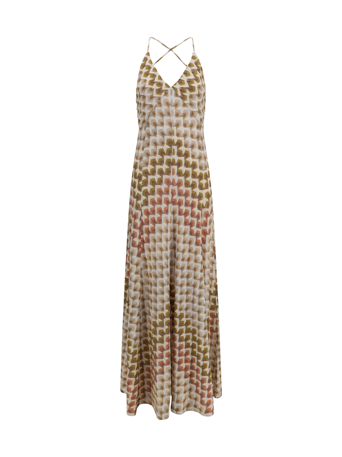 MISSONI 42 long lamé viscose dress with crossed straps