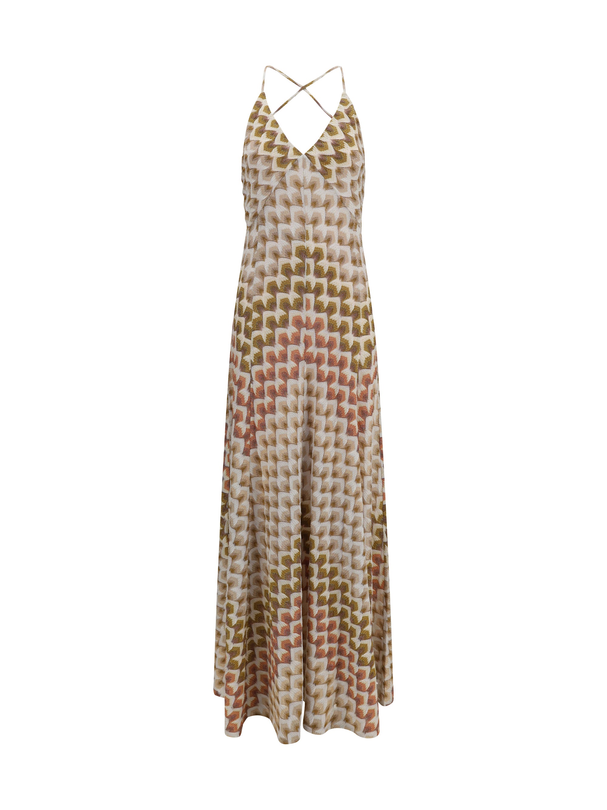 long lamé viscose dress with crossed straps