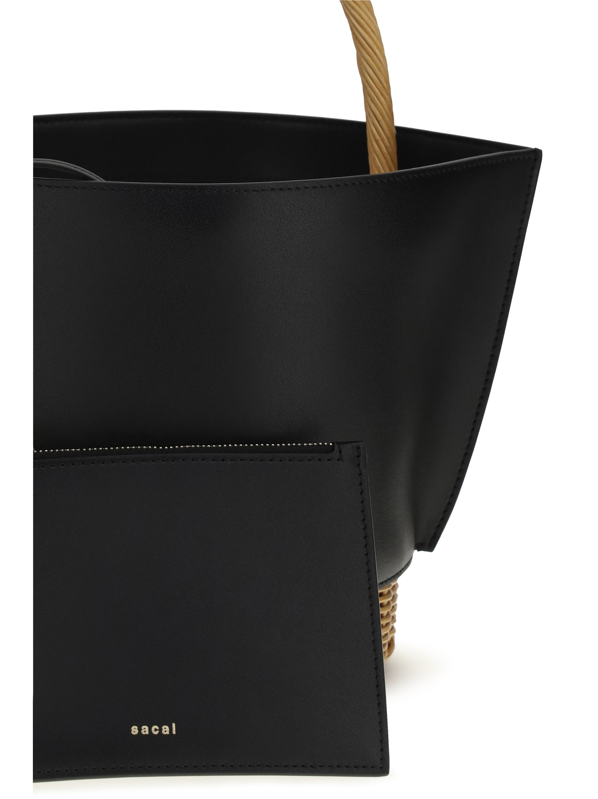 SACAI OS leather and rattan handbag