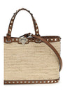 rockstud raffia tote bag