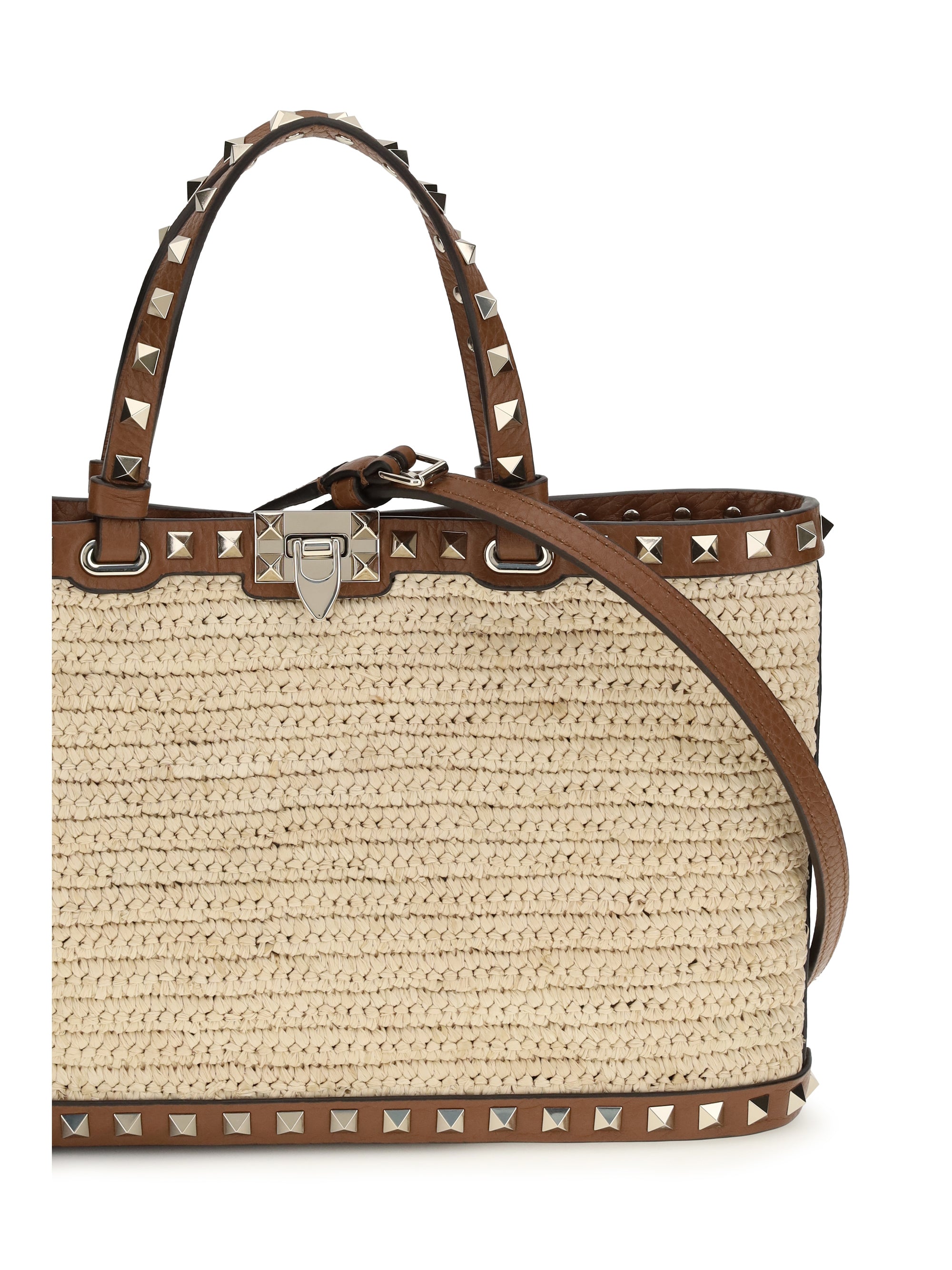 rockstud raffia tote bag