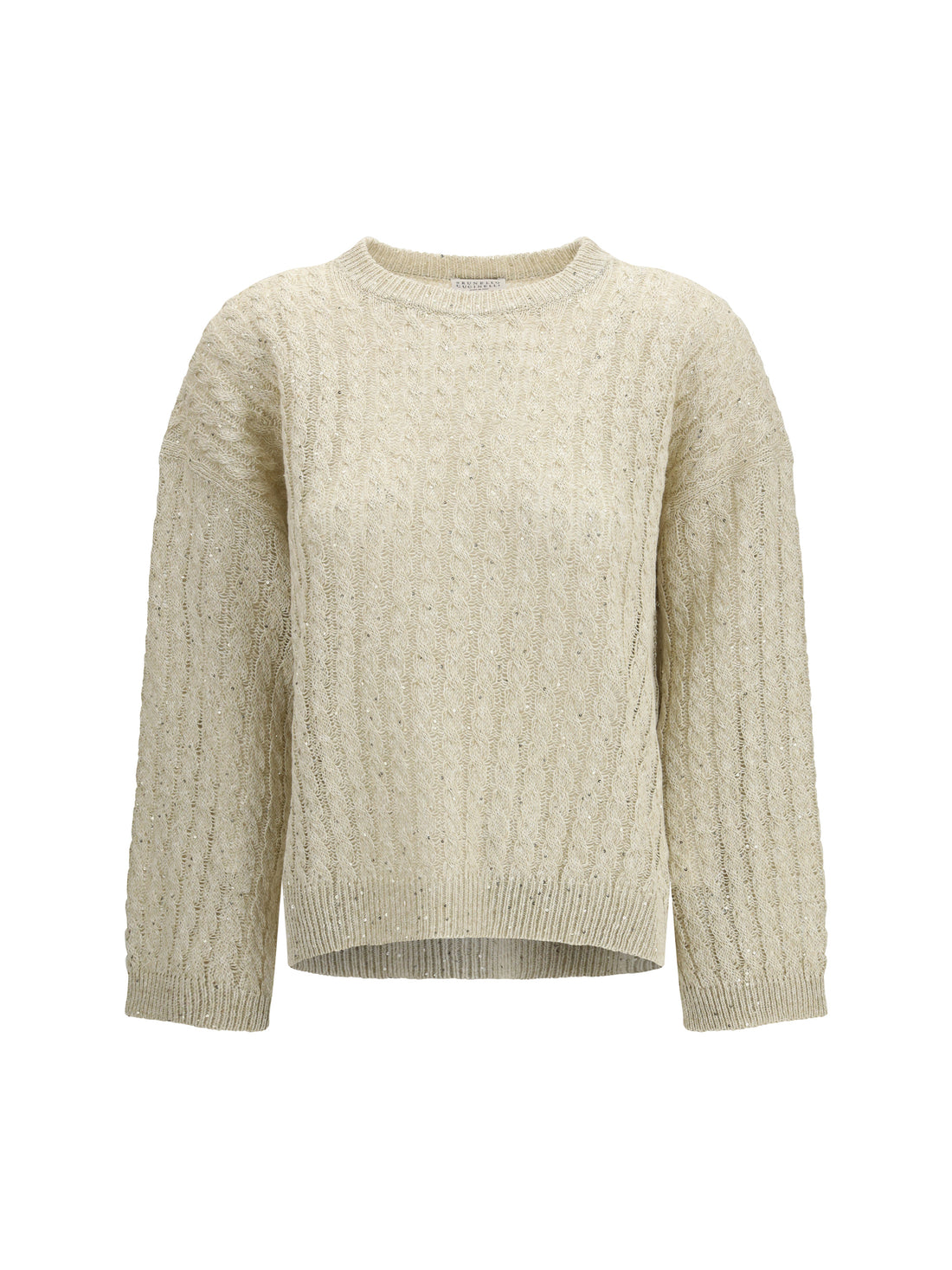 BRUNELLO CUCINELLI M dazzling cable linen sweater with openwork ribbing 
