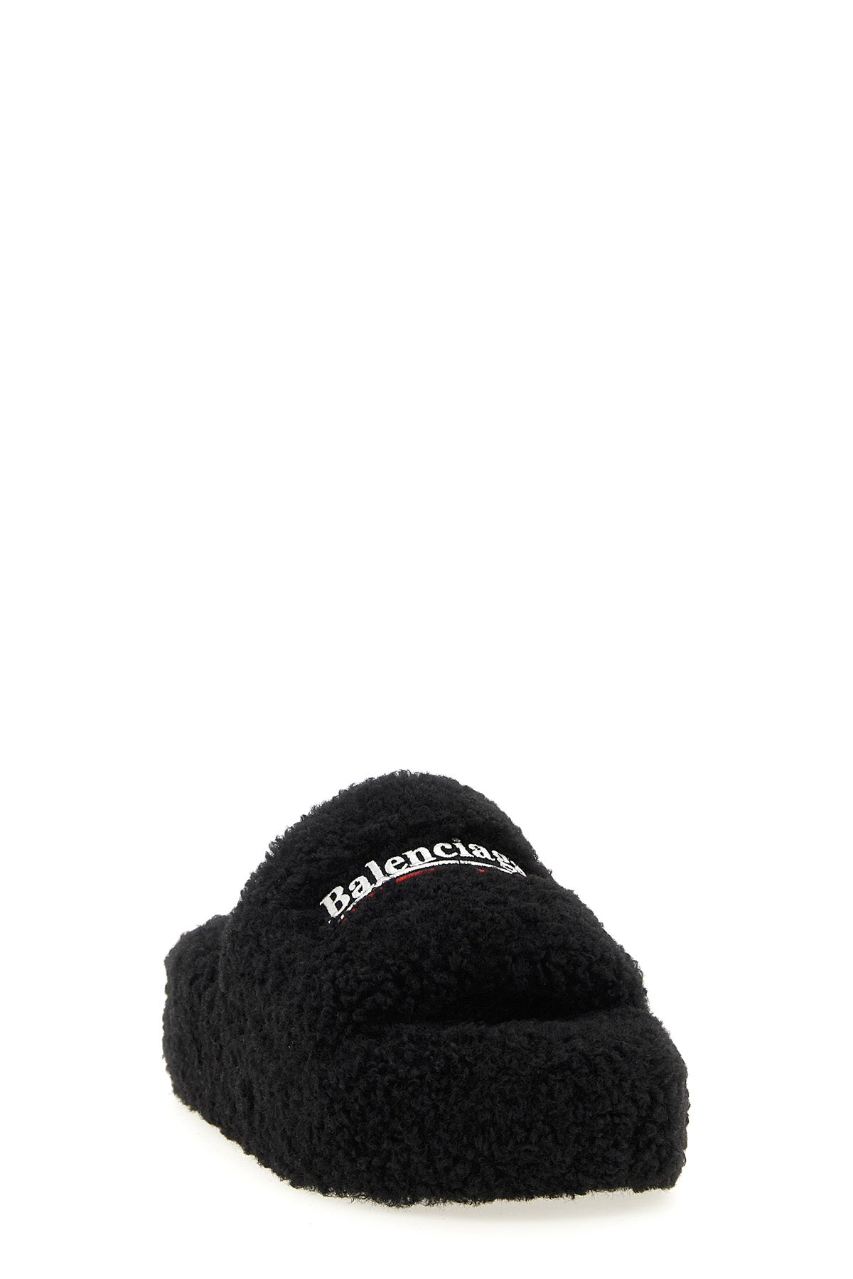 furry platform slides in fur-effect fabric