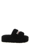 furry platform slides in fur-effect fabric