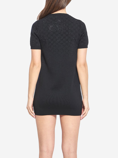 GUCCI S fine wool dress with gg crystals