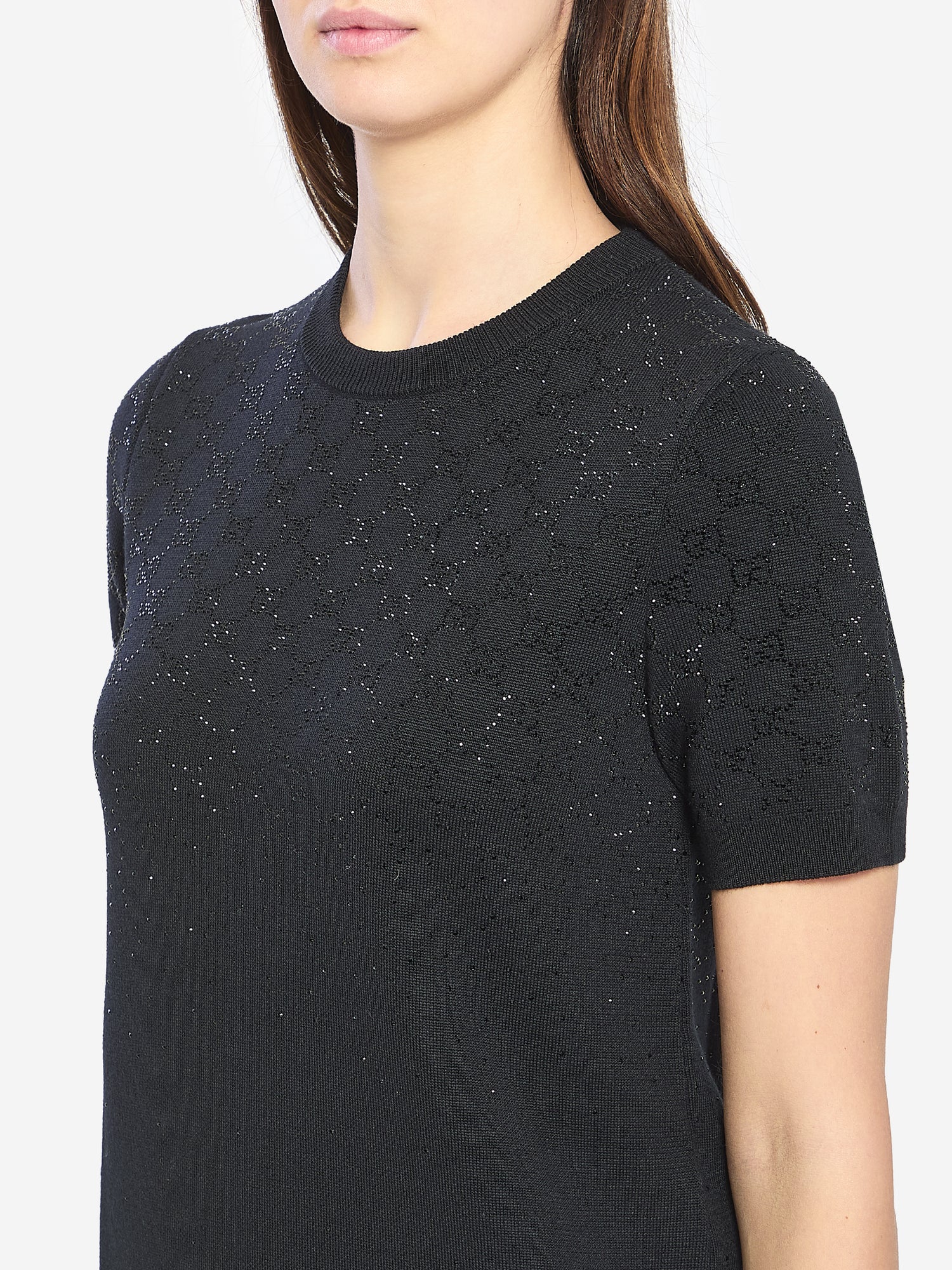 GUCCI S fine wool dress with gg crystals