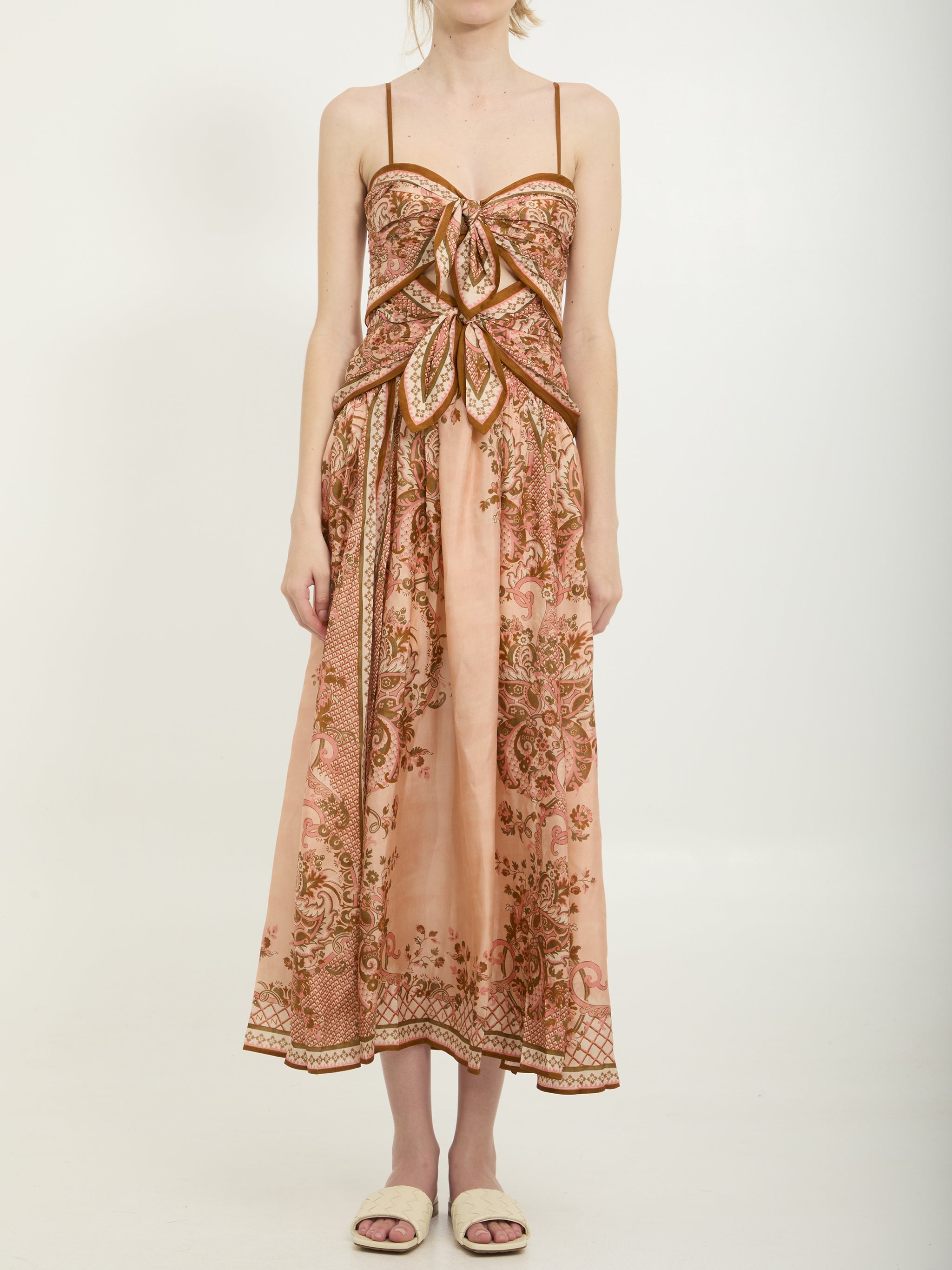 aster scarf print midi dress
