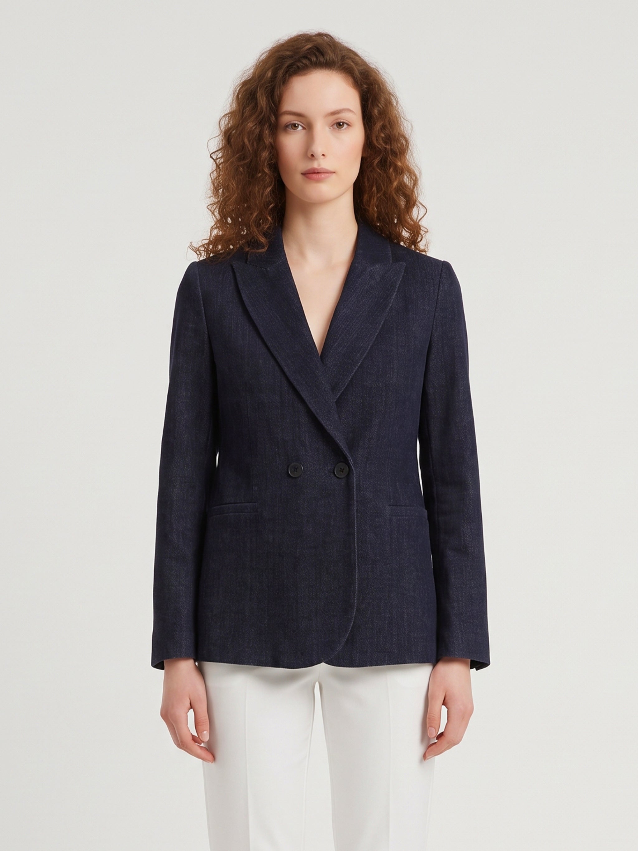 navy velvet double-breasted jacket
