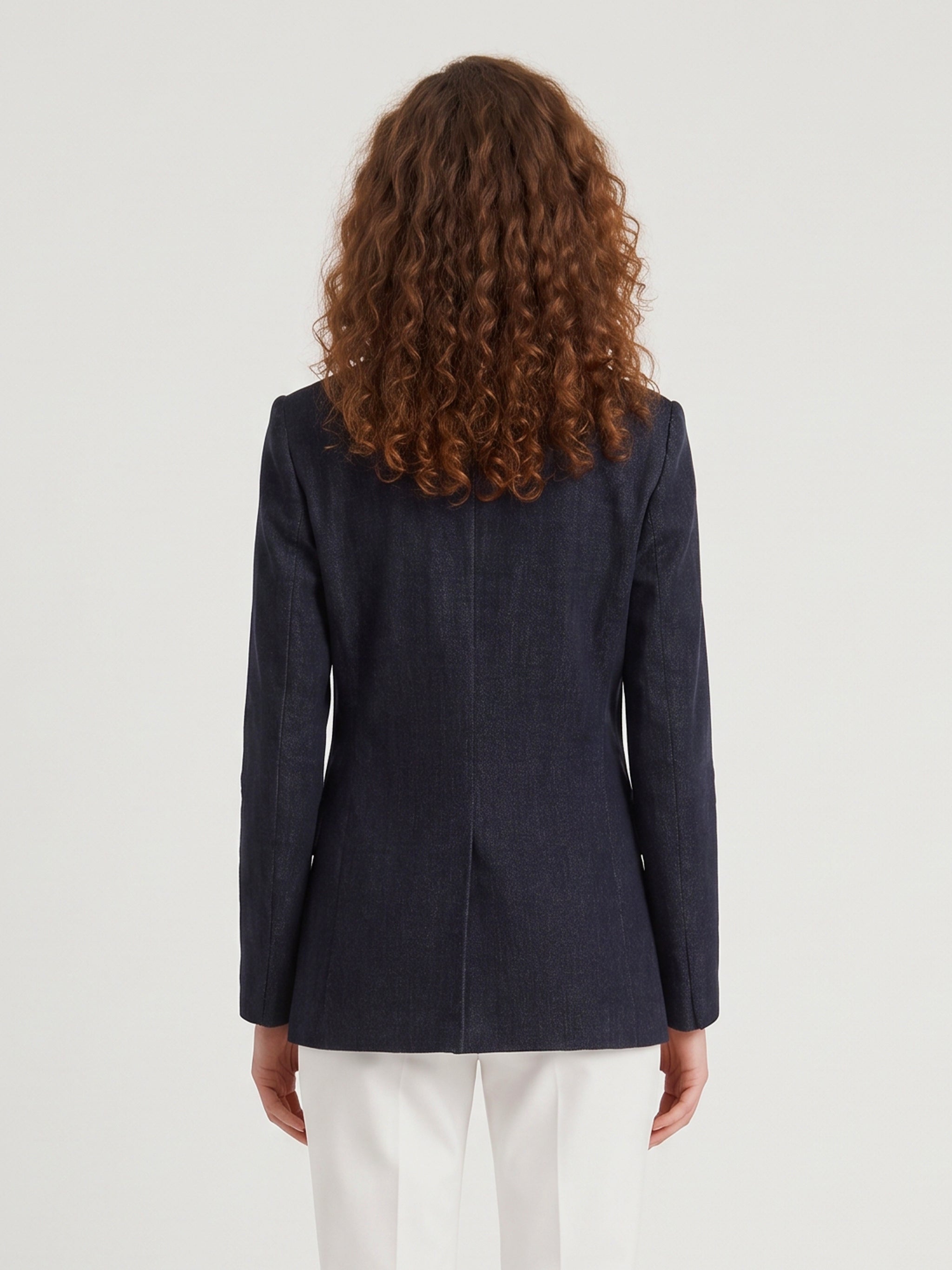 navy velvet double-breasted jacket