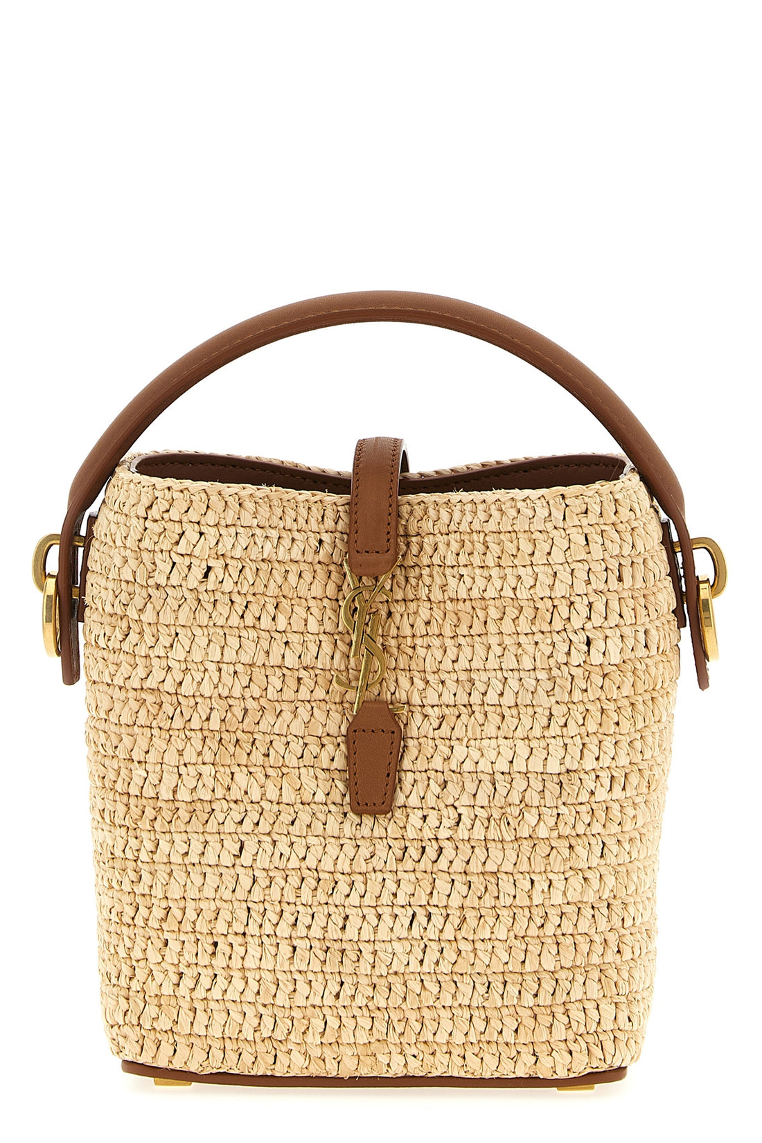 SAINT LAURENT OS le 37 mini bucket bag in woven raffia