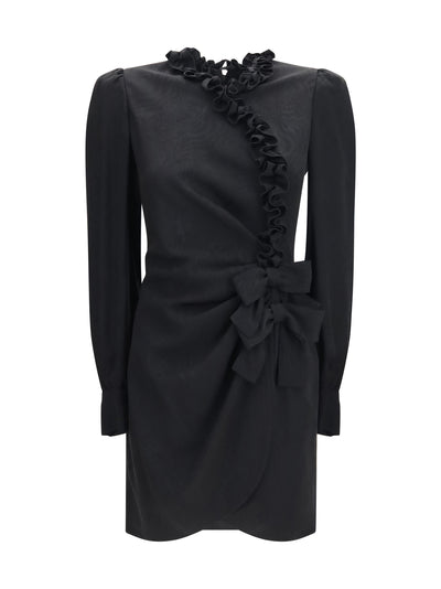 silk jacquard mini dress with ruffles