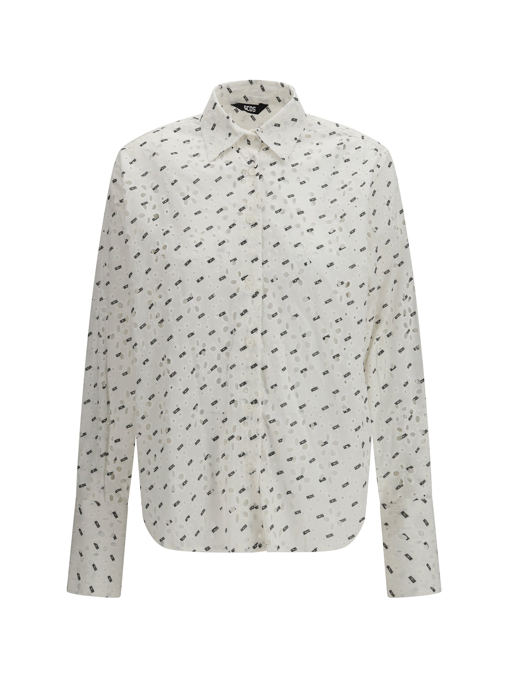 cotton broderie anglaise shirt with all-over logo embroidery