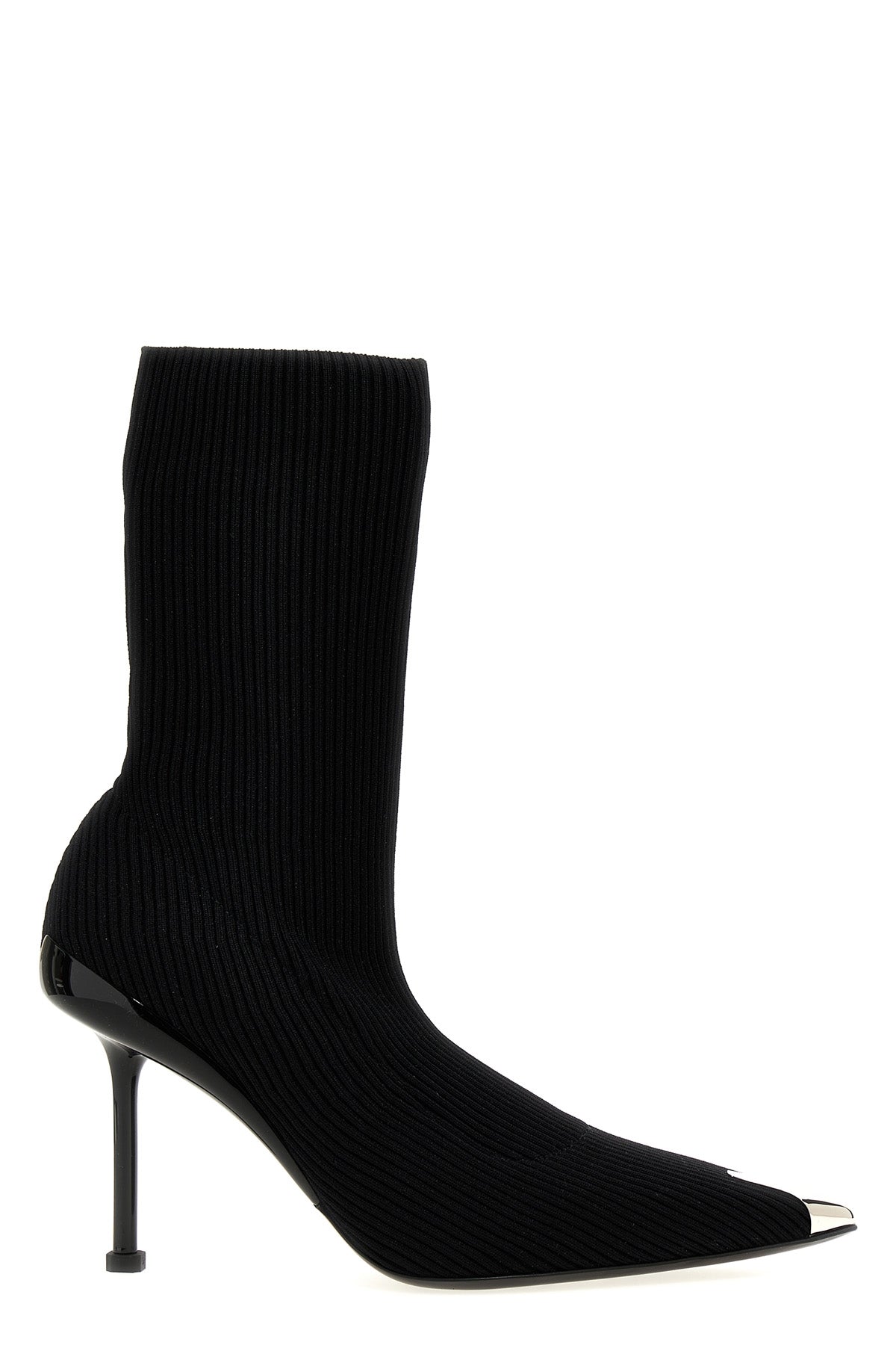 slash ribbed knit ankle boots