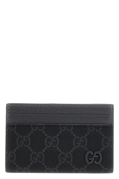 gg supreme leather and fabric card holder