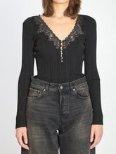 SELF PORTRAIT M lace trim knit top 