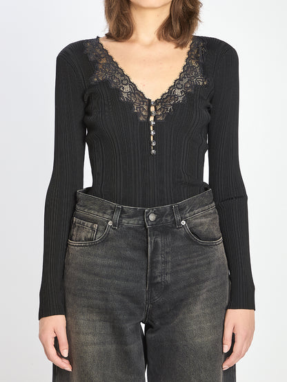 SELF PORTRAIT M lace trim knit top 
