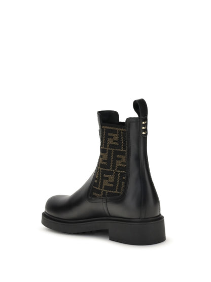 FENDI 36.5 ff leather and fabric ankle boots