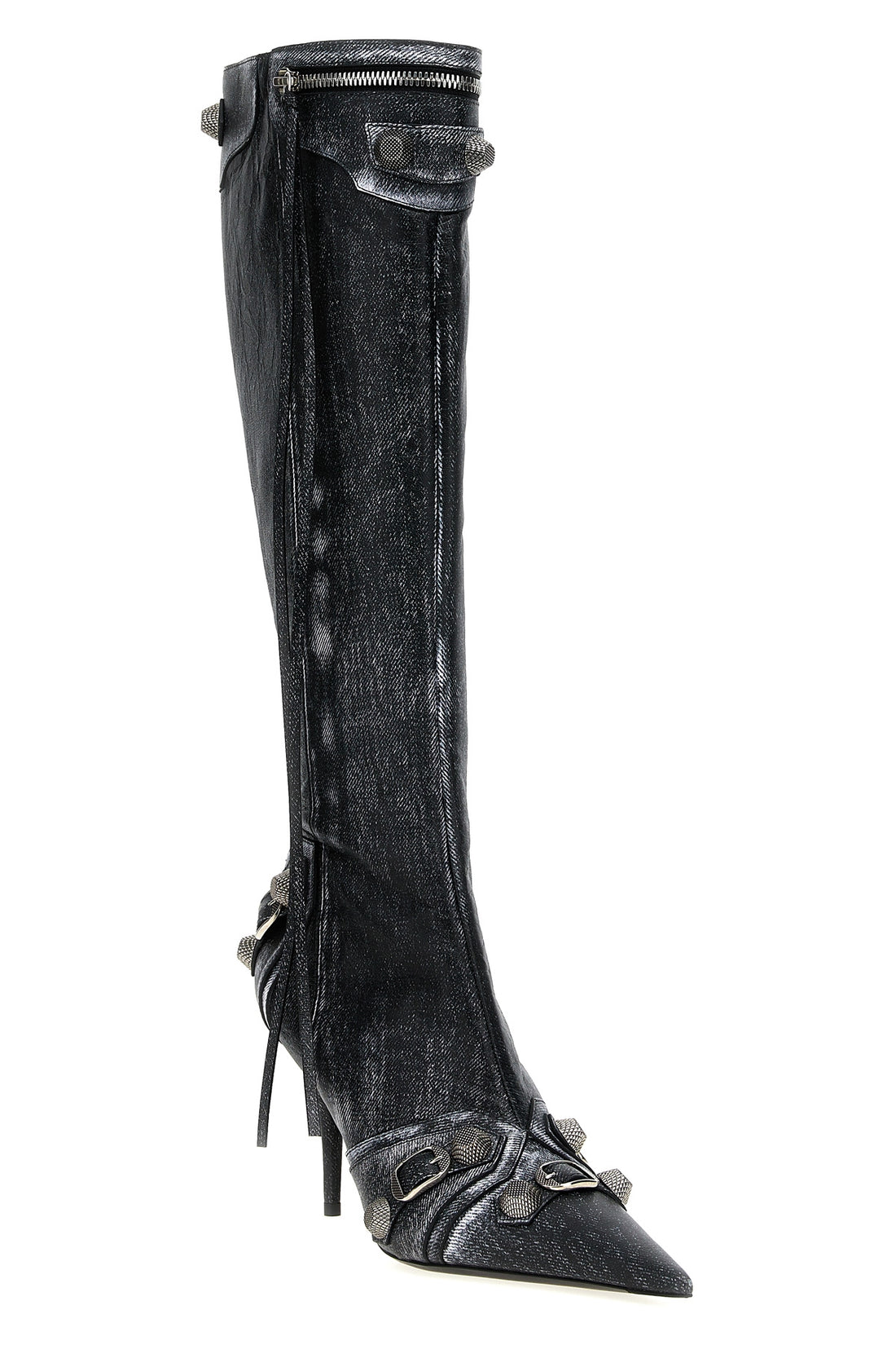 BALENCIAGA 37 cagole boots in denim print nappa leather