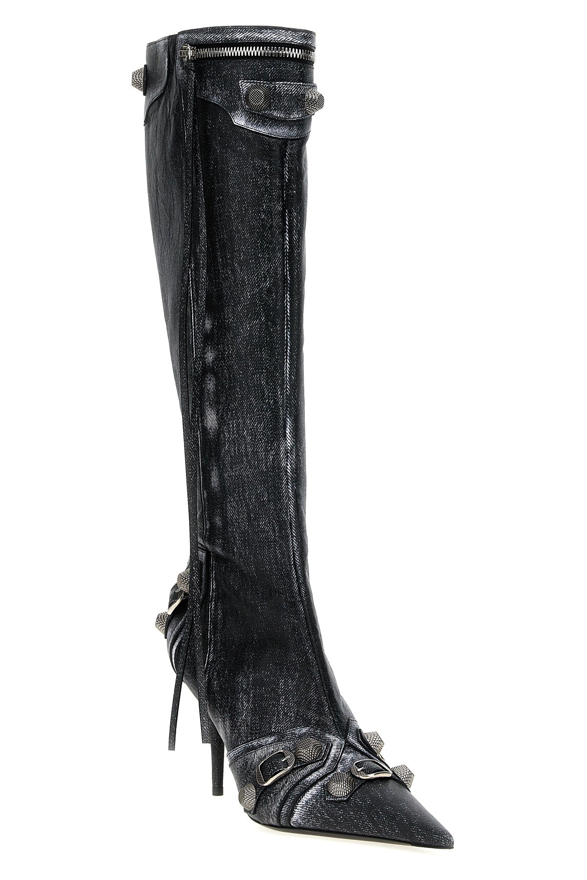 cagole boots in denim print nappa leather
