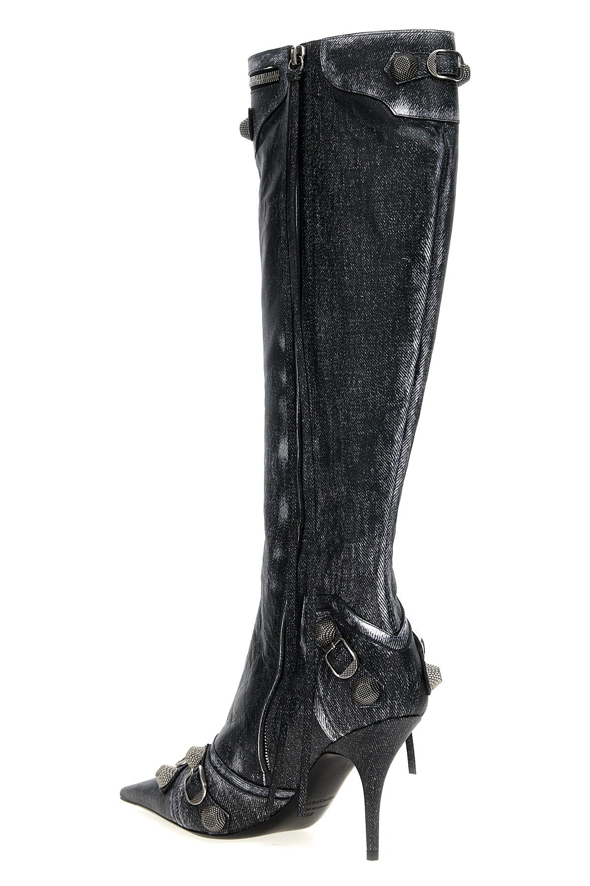 cagole boots in denim print nappa leather