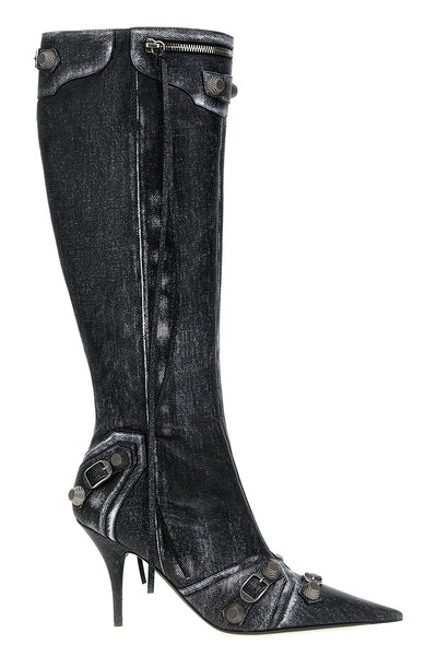 cagole boots in denim print nappa leather