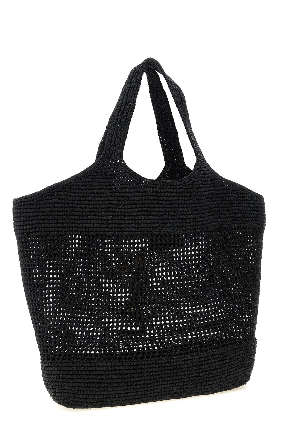 icare shopping bag in natural raffia and hand-crocheted vegetable tanned leath