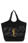 icare shopping bag in natural raffia and hand-crocheted vegetable tanned leath