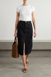 midi skirt in deep sea wash cotton denim