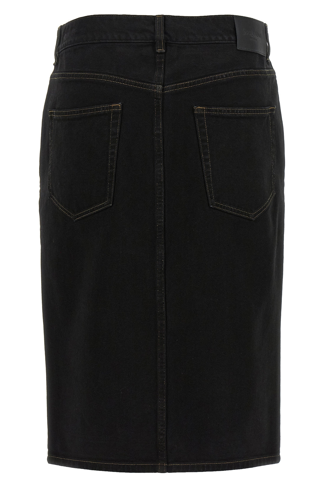 SAINT LAURENT 25 midi skirt in deep sea wash cotton denim