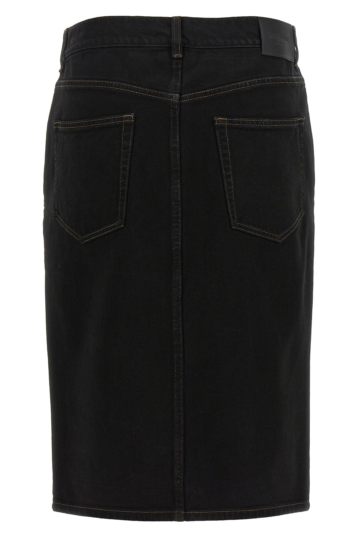 midi skirt in deep sea wash cotton denim