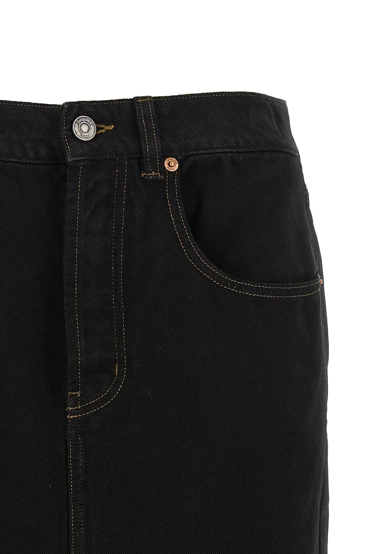 midi skirt in deep sea wash cotton denim