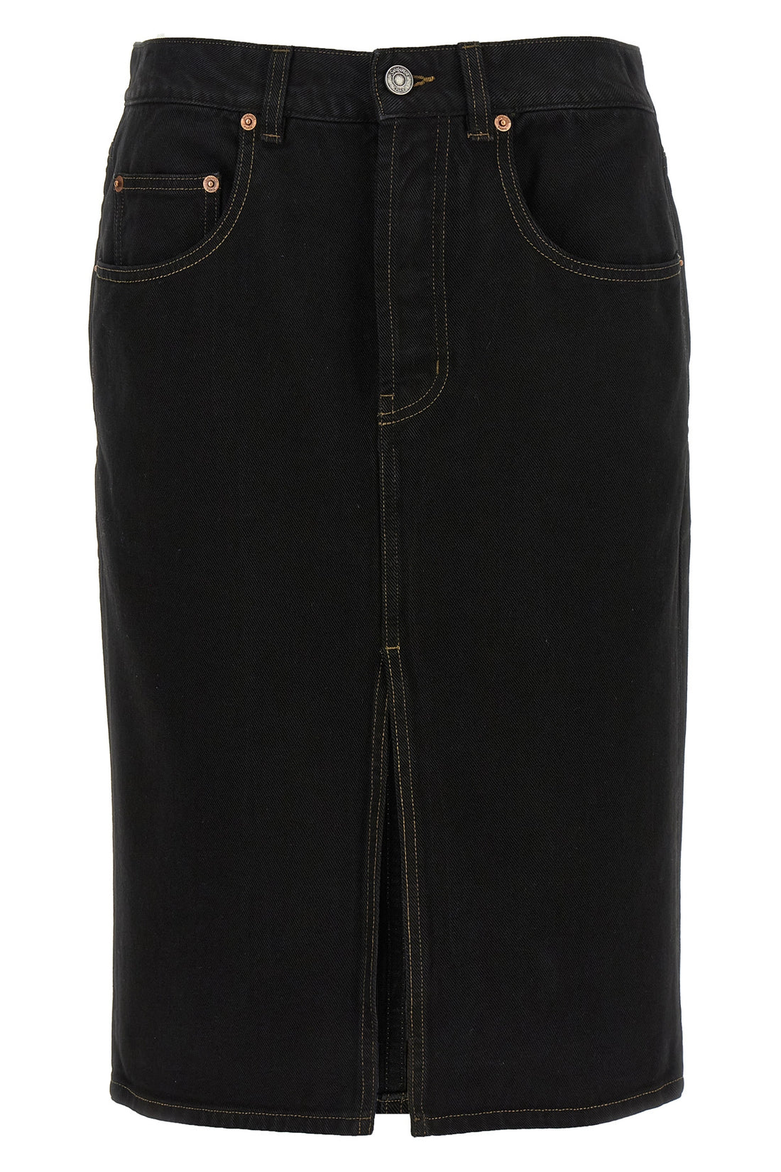 SAINT LAURENT 26 midi skirt in deep sea wash cotton denim