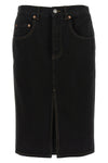 midi skirt in deep sea wash cotton denim