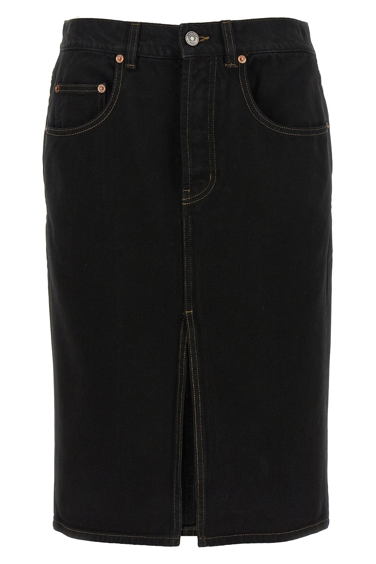 midi skirt in deep sea wash cotton denim