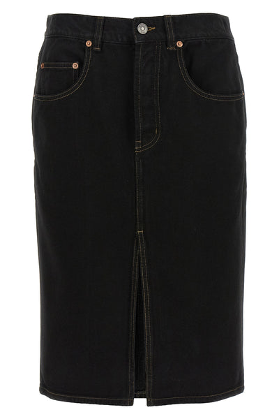 midi skirt in deep sea wash cotton denim