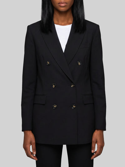 double-breasted black jacket