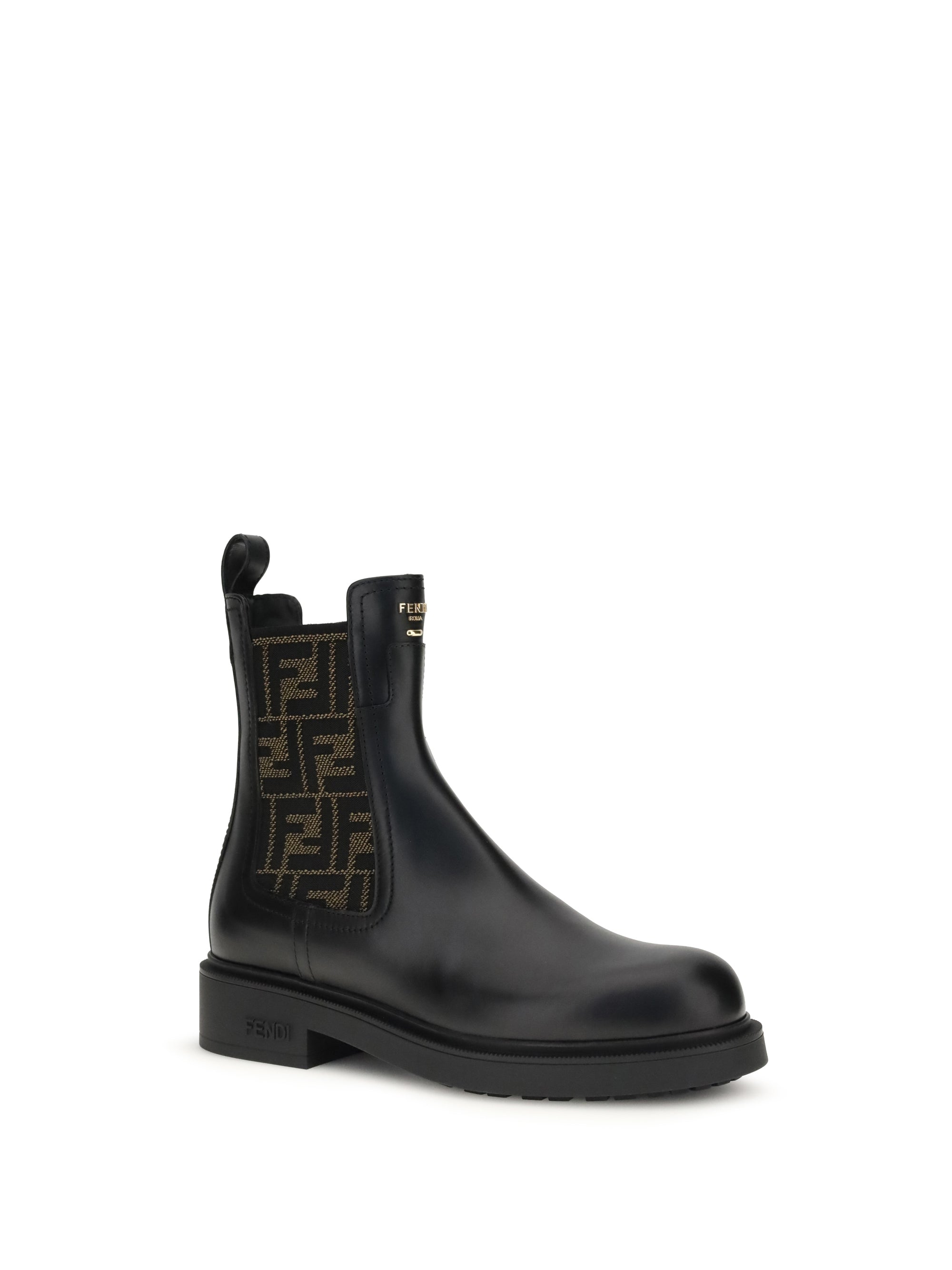 FENDI 36.5 ff leather and fabric ankle boots