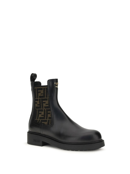 FENDI 36.5 ff leather and fabric ankle boots