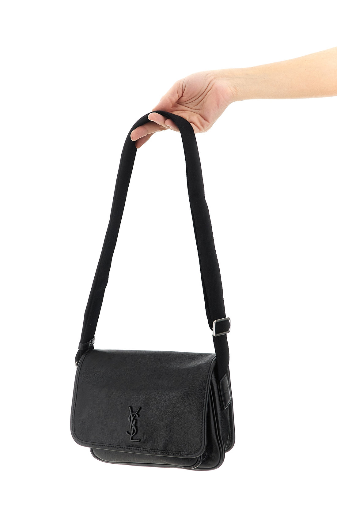 SAINT LAURENT OS small niki hammered leather crossbody bag in messenger style