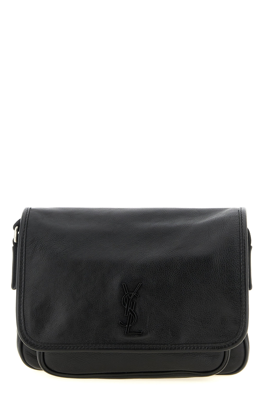SAINT LAURENT OS small niki hammered leather crossbody bag in messenger style