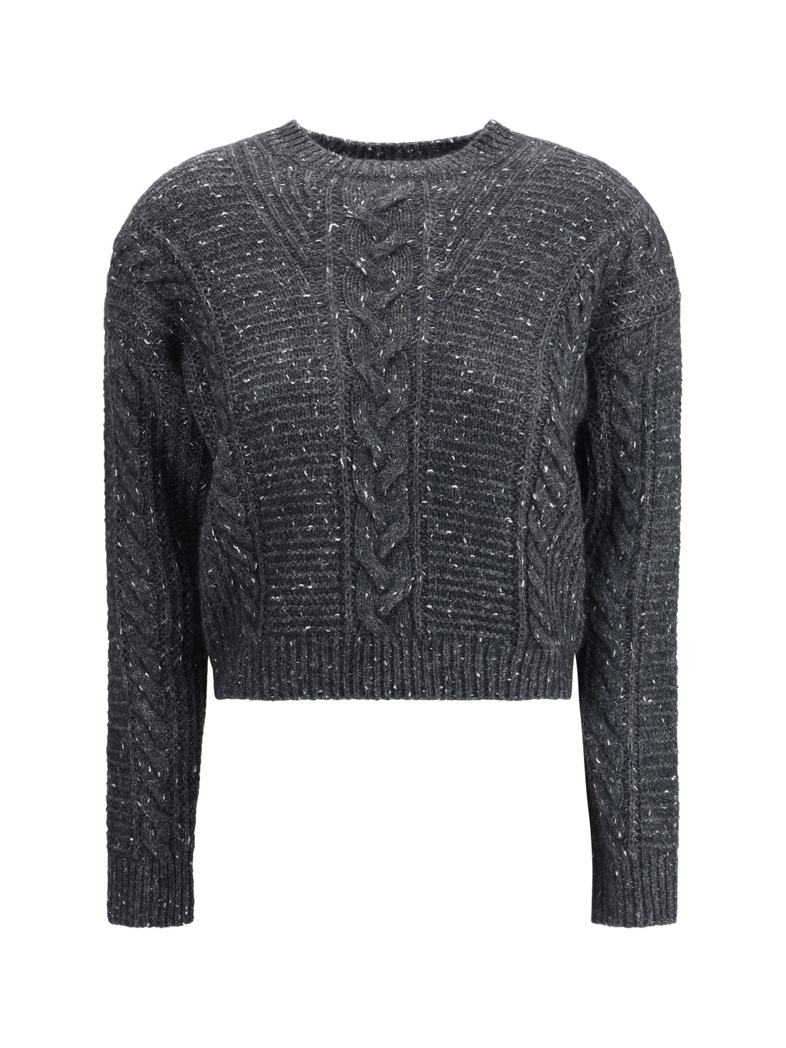 MAX MARA STUDIO L cropped boxy sweater in alpaca-blend yarn interwoven with metallic fibers 