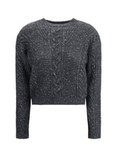 MAX MARA STUDIO L cropped boxy sweater in alpaca-blend yarn interwoven with metallic fibers 