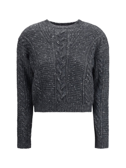 MAX MARA STUDIO L cropped boxy sweater in alpaca-blend yarn interwoven with metallic fibers 