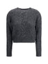 MAX MARA STUDIO L cropped boxy sweater in alpaca-blend yarn interwoven with metallic fibers 
