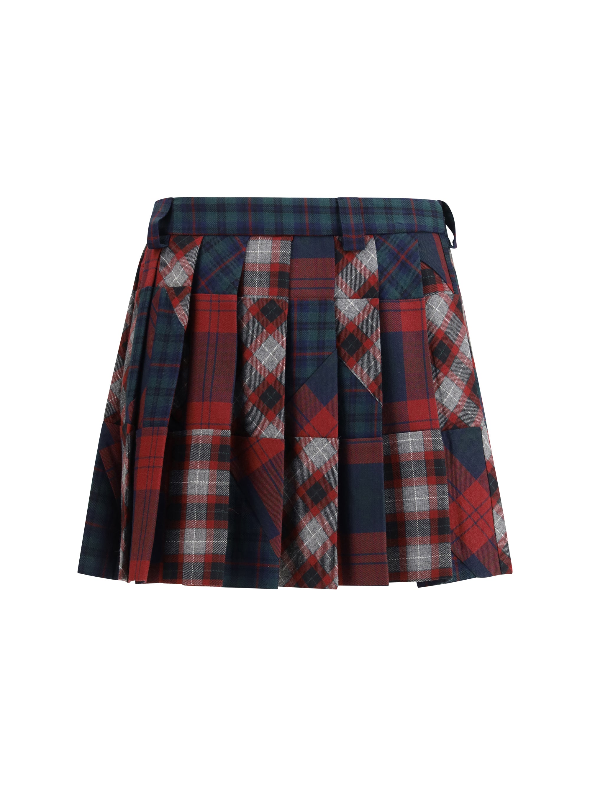 pleated patchwork tartan mini skirt
