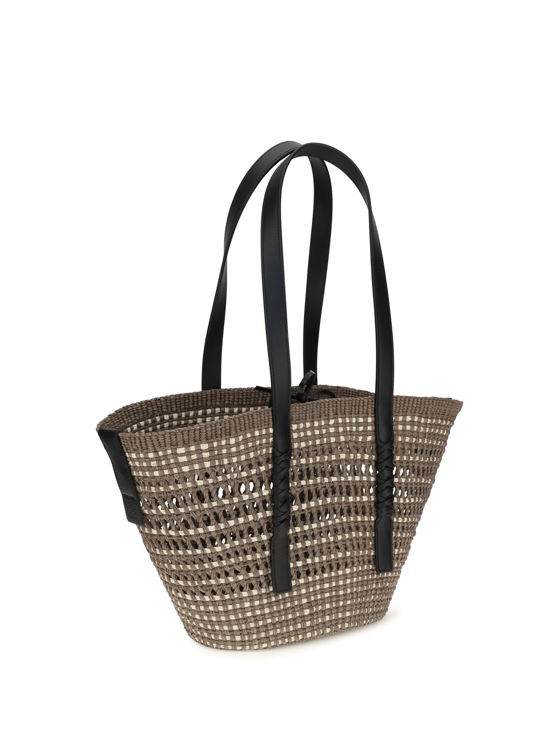 LOEWE OS medium braid basket shoulder bag in iraca palm and calfskin
