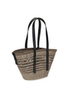 medium braid basket shoulder bag in iraca palm and calfskin