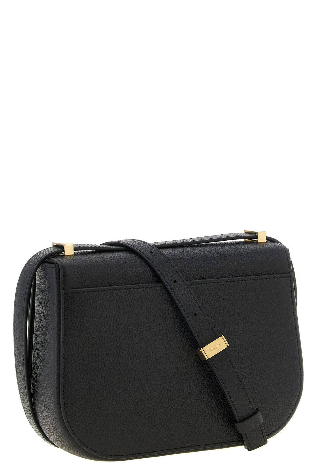 FERRAGAMO OS the ferragamo north-south double gancini shoulder bag in fine black hammered c