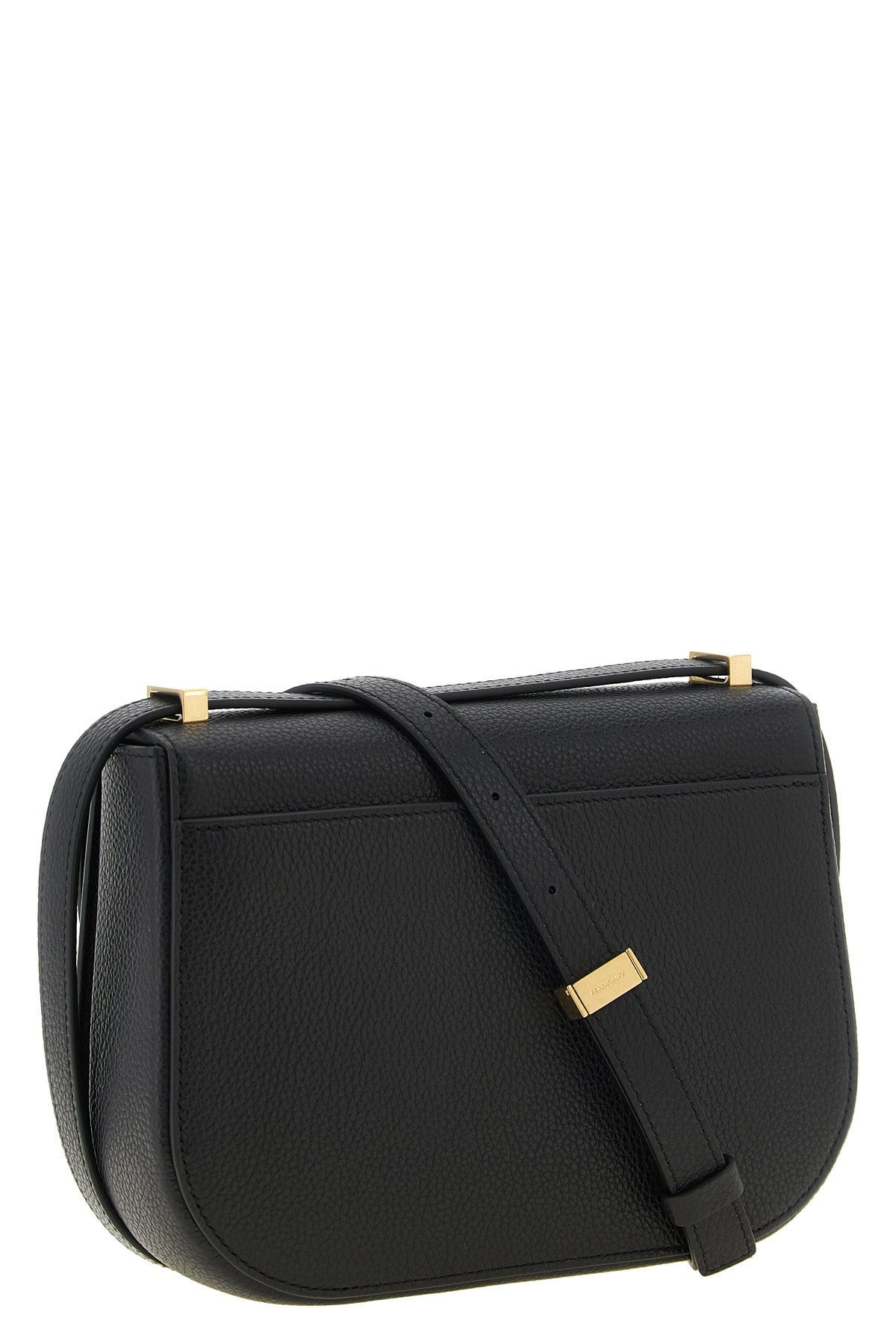 the ferragamo north-south double gancini shoulder bag in fine black hammered c