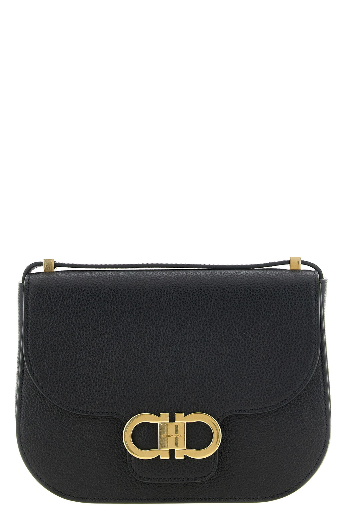 FERRAGAMO OS the ferragamo north-south double gancini shoulder bag in fine black hammered c
